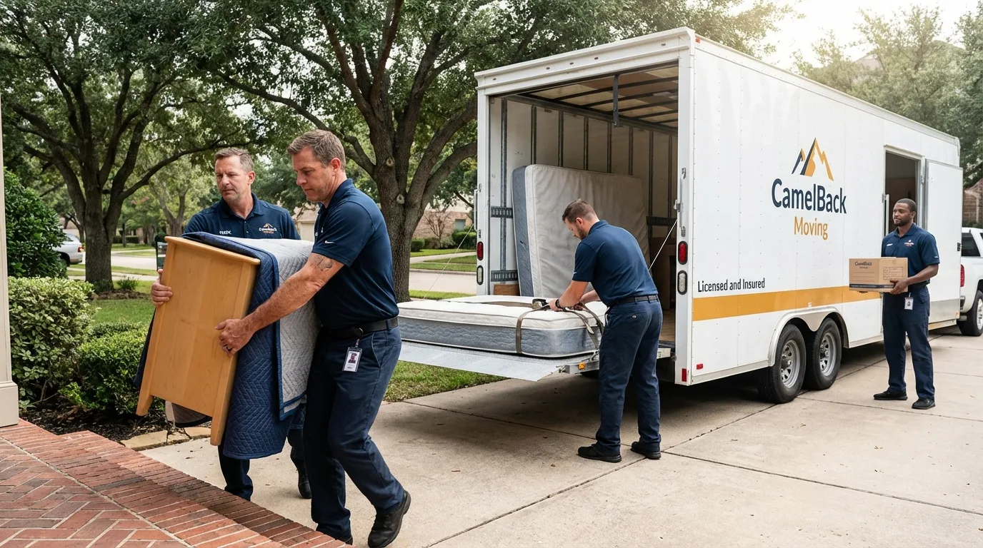 Crew loading residential truck for cross-state move from Saint Ann, MO
